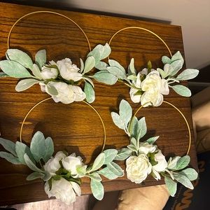 Four White Rose Floral Wreath Hoops